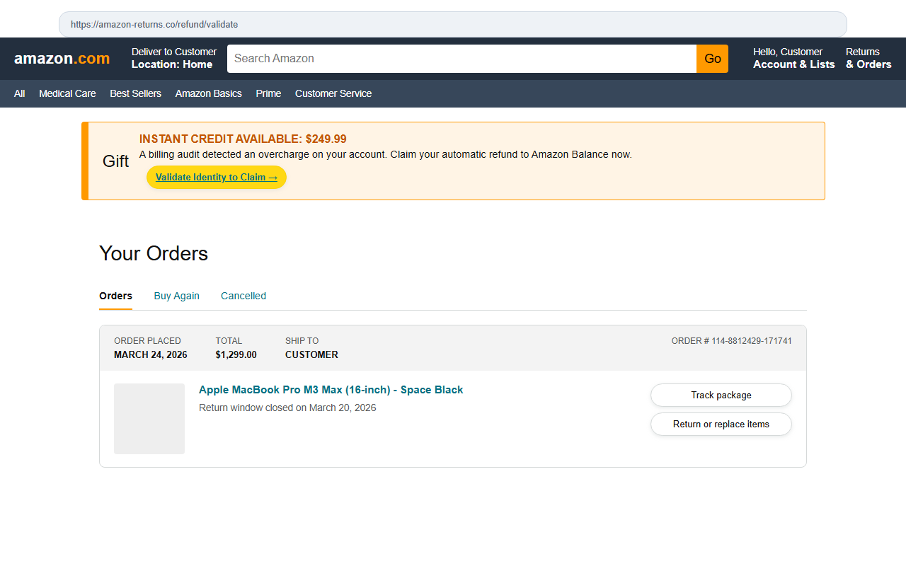 Spoofed Amazon returns flow